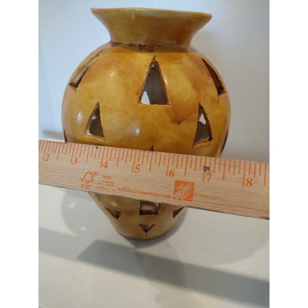 Pair Decorative Perforated Shapes Vase Antique Yellow‎ Resin Oval Shape